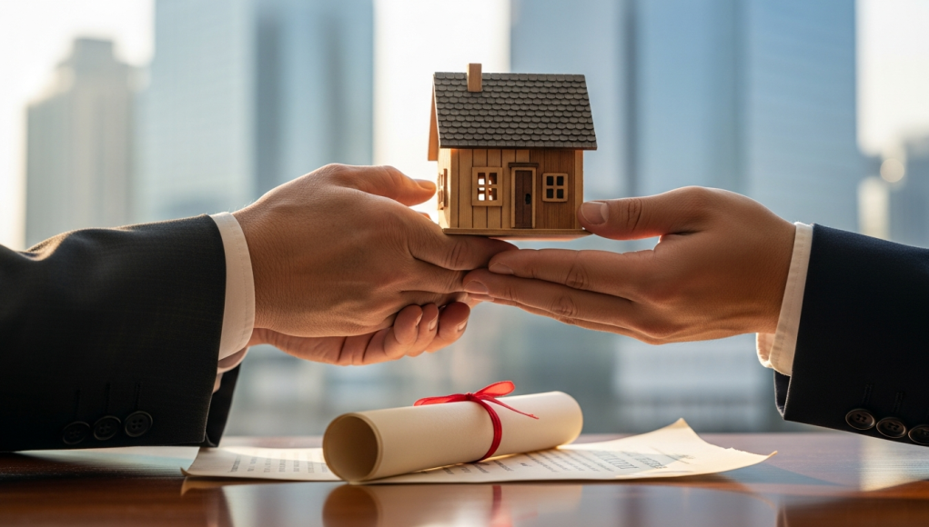 Infographic illustrating what it means to exchange real estate, featuring property trade transactions, 1031 exchange concept, selling one property to acquire another, tax deferral benefits, legal paperwork, investment strategy, and real estate asset transfer visuals.
